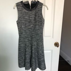 Madewell structured high neck dress leather trim heather work dress